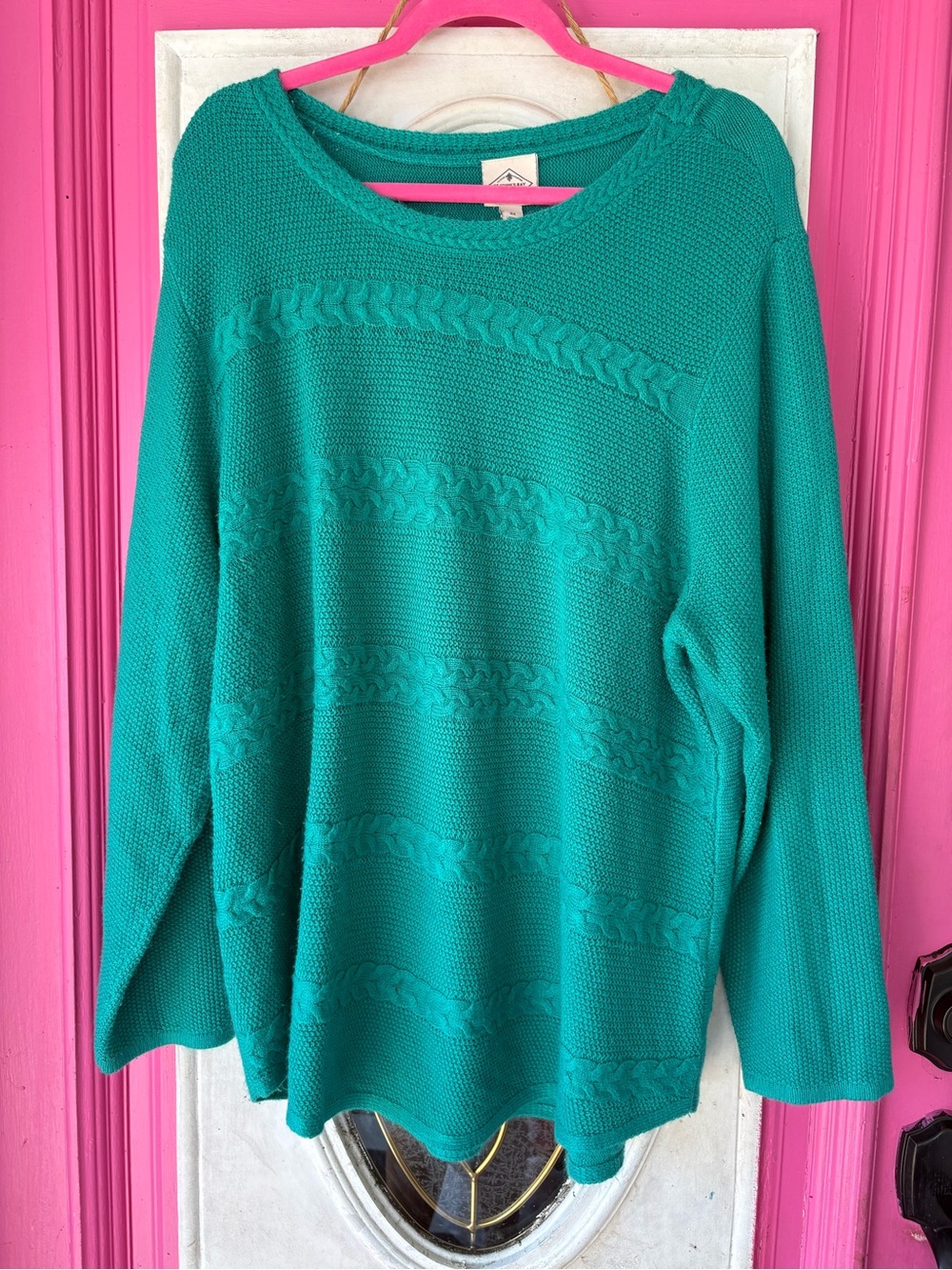St. John's Bay Teal Cable-Knit Scoop Neck Sweater